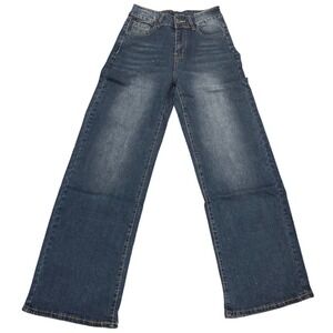 Women Dark Wash Wide Leg High Waisted Denim Jeans Stretch Size S